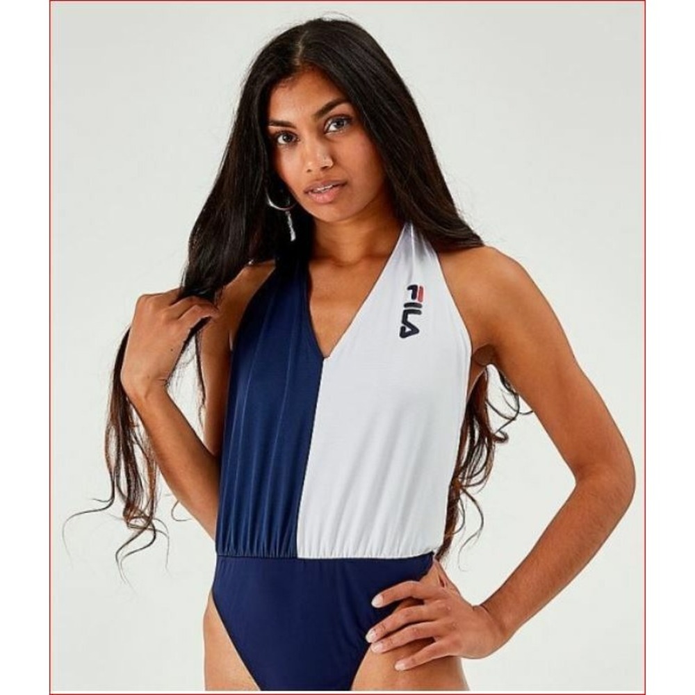 Fila Kiku Bodysuit LW933312 410 Womens Navy White Halter Neck Size M